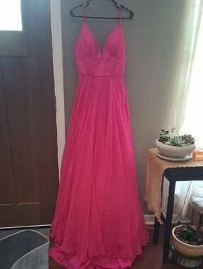 Sherri Hill Bright Pink Sheer Layered Prom Dreas Size 8 Padded Adjustable